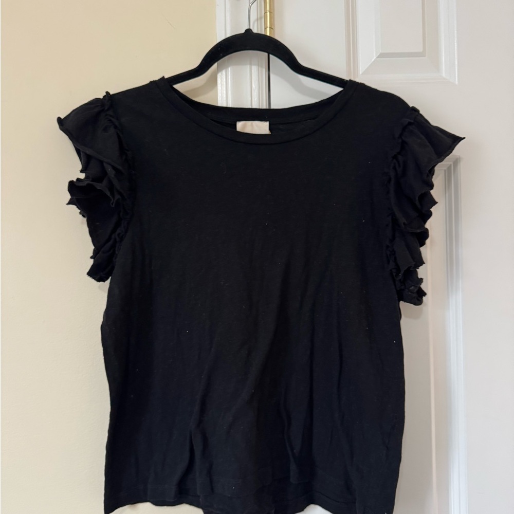 Industry Black Ruffle Sleeve Women's Top Large